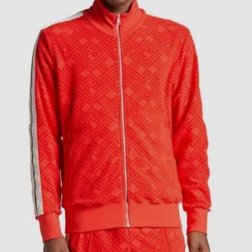Palm Angels Jacket Red High Neck Monogram Jacquard Zip Up Track Stripe Jacket L